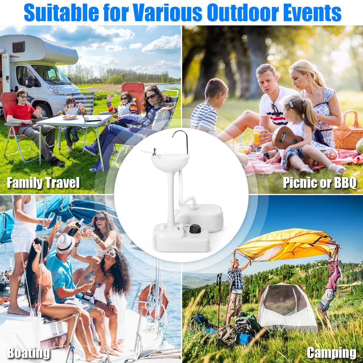 Coast Portable Camping Waschbecken - 17 L Wassertank - Handtuchhalter - Seifenspender - Weiß