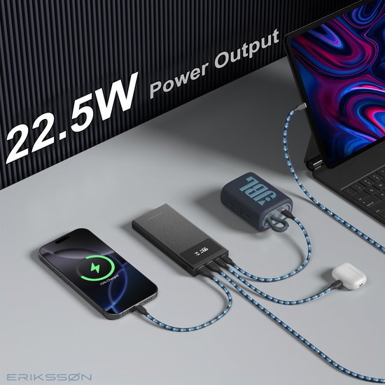 Erikssøn Core Pro Charge Powerbank – 10.000 mAh – 22,5 W Schnelllader – USB-A/USB-C – LED-Anzeige – Universelle Powerbank, u. a. für iOS/Android geeignet
