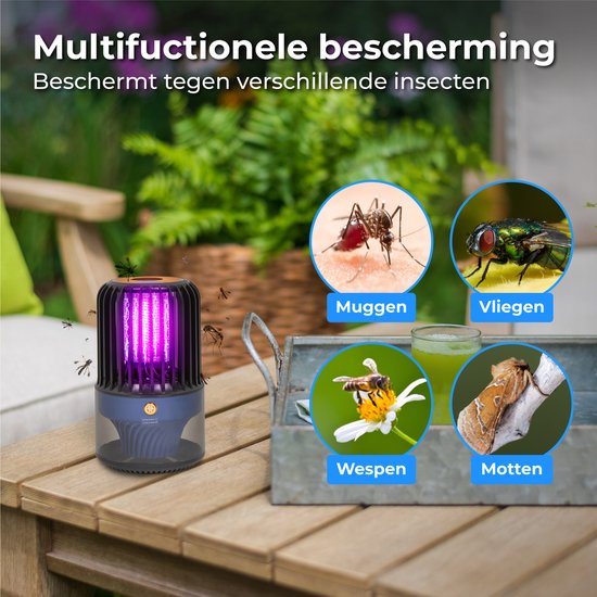 Nuvance - Mückenlampe - Kabellos & Wiederaufladbar - Mückenfalle - UV Led - Mückenlampe für Innen und Außen - Insektenlampe - Inkl. Auffangschale & Reinigungsbürste - Insektenlampen