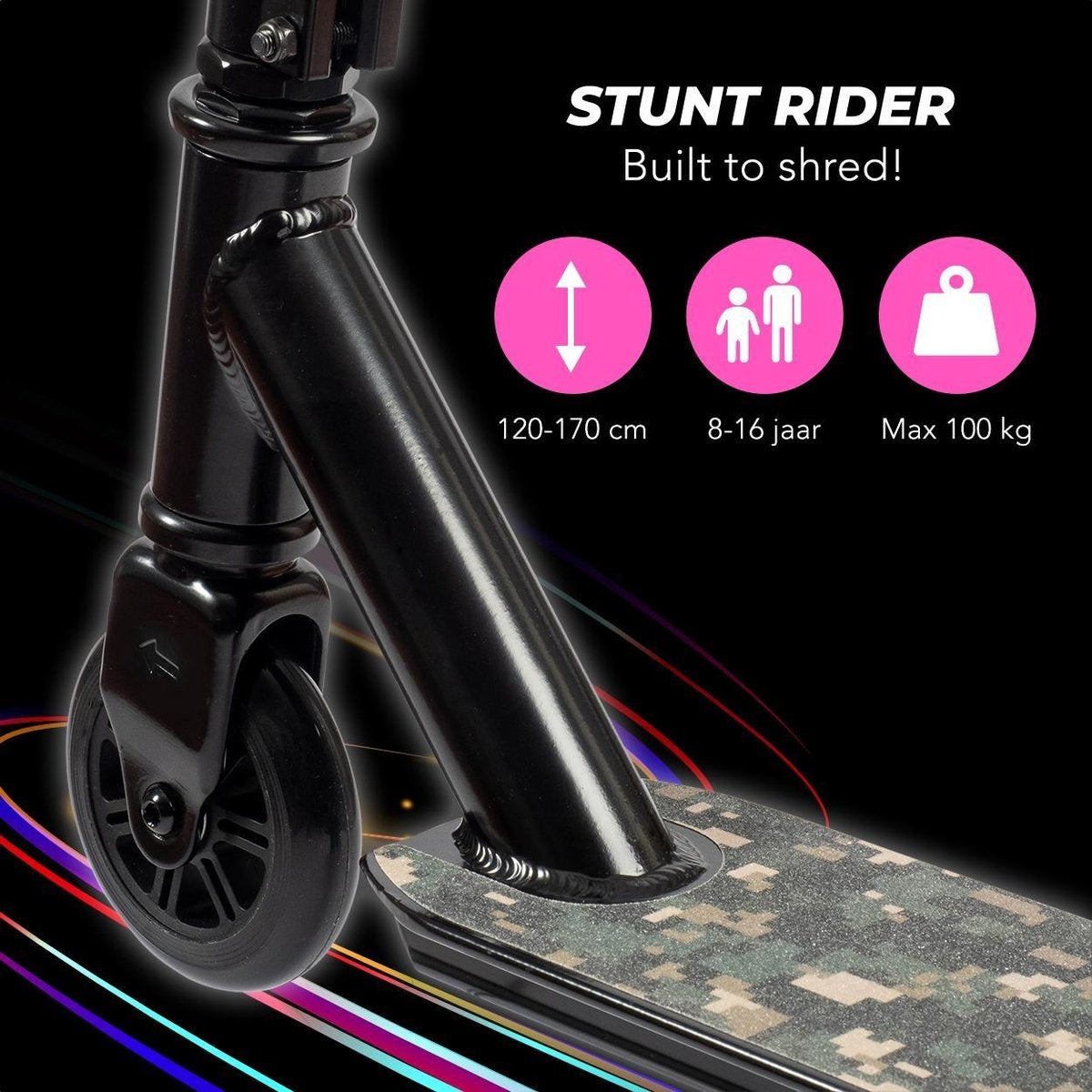 LifeGoods StuntRider - Stunt-Scooter - Stufe 8+ Jahre - 100mm Räder - Jungen/Mädchen - Schwarz