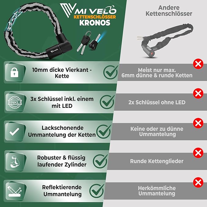 MIVELO Kettenschloss - 10 mm gehärteter Stahl & Nylonbeschichtung - 100 x 4 x 4 cm - Schwarz