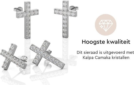 Yolora Damen Ohrringe Kreuz - Kalpa Camaka Kristalle - Silber - 18K Weißgold vergoldet - Damen Ohrringe Silber - Schmuck - Luxus-Geschenk-Box - Geschenk-Box - Schöne Geschenk-Verpackung - Geschenk zum Muttertag