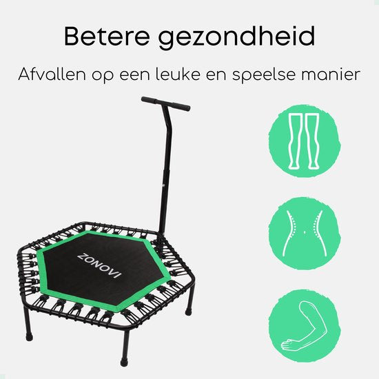 Zonovi Fitness Trampolin - Kapazität 250 KG - Mini-Trampolin - Kleines Trampolin - Sport-Trampolin - Rebounder - Bouncer - Mit Gummibändern - Schwarz - Grün - 106 cm - 42 in.