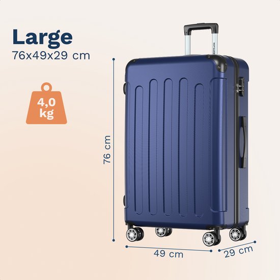 TRVLMORE Reisekoffer 110 l – Hartschalenkoffer aus ABS – 360°-Rollen – 3-stelliges Zahlenschloss – Dunkelblau