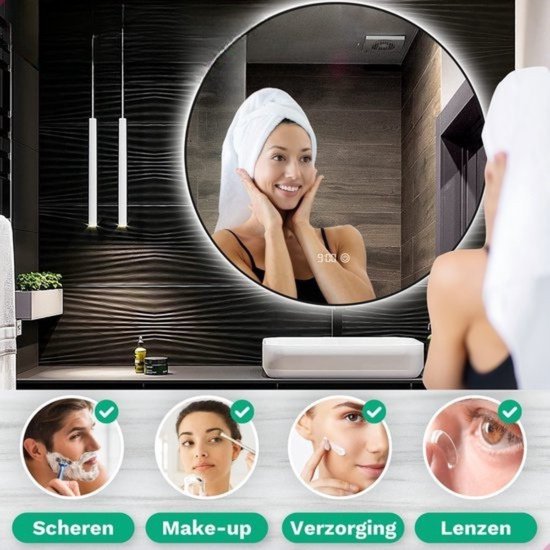 Mirlux Badezimmerspiegel - mit LED-Beleuchtung & Heizung - rund - Anti-Kondensation - 60CM - Mattschwarz