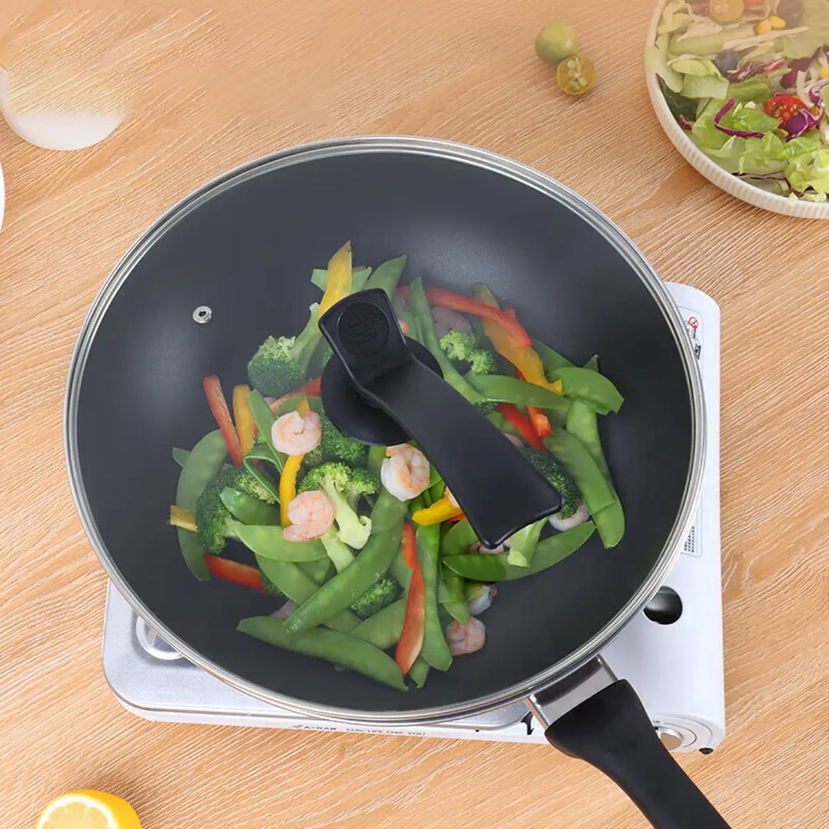 BJ Deckel aus gehärtetem Glas – 34 cm – mit Dampföffnung – hitzebeständig – Edelstahlrand – Griff 13 cm