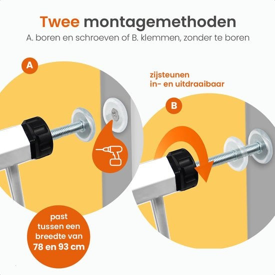 Goliving Treppengitter ohne Bohren - Klemmenbefestigung - Klemmenmodell - erweiterbar - Metall - 78 bis 93 cm - Weiß