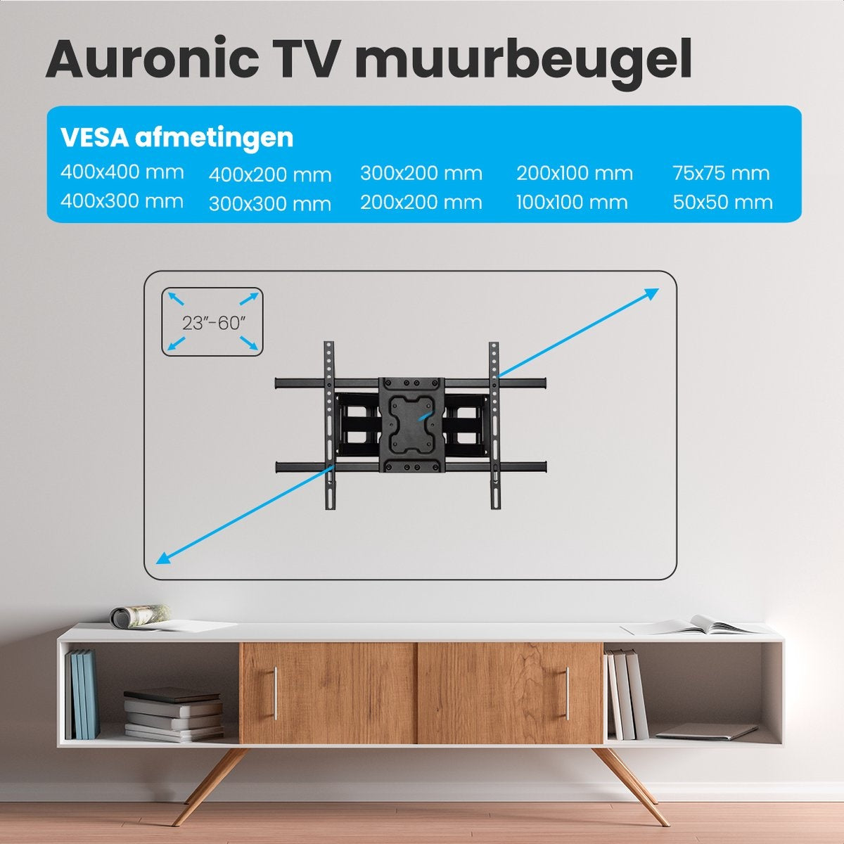 Auronic TV-Halterung - drehbar und neigbar - 23 bis 60 Zoll - bis zu 45 KG - Schwarz