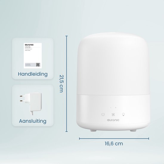 Auronic Luftbefeuchter - 1.9L - Geeignet für Schlafzimmer, Babyzimmer, Büro, Wohnzimmer und mehr - BPA-frei - Weiß