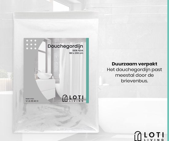 Loti Living Duschvorhang Anti-Schimmel - Transparent - Ringe inklusive - Wasserdicht - PEVA - Duschvorhang 180x200 cm