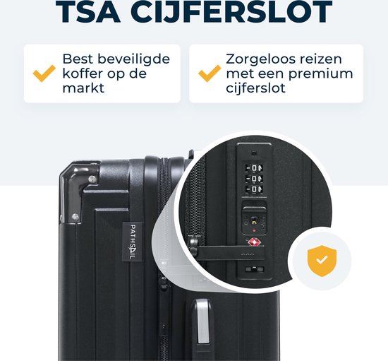 Pathsail - Handgepäck Koffer - 38 x 24 x 57 cm - ABS - Leichter Trolley - Inkl. TSA-Schloss & Spinner-Räder - Schwarz