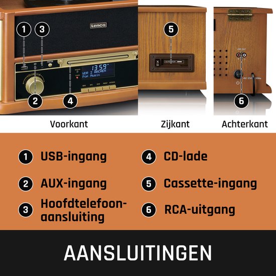 Klassischer Phono-Retro-Schallplattenspieler - Bluetooth - Auto-Stopp - DAB-Radio-CD- und Kassettenspieler - TCD-2571WD - Holz