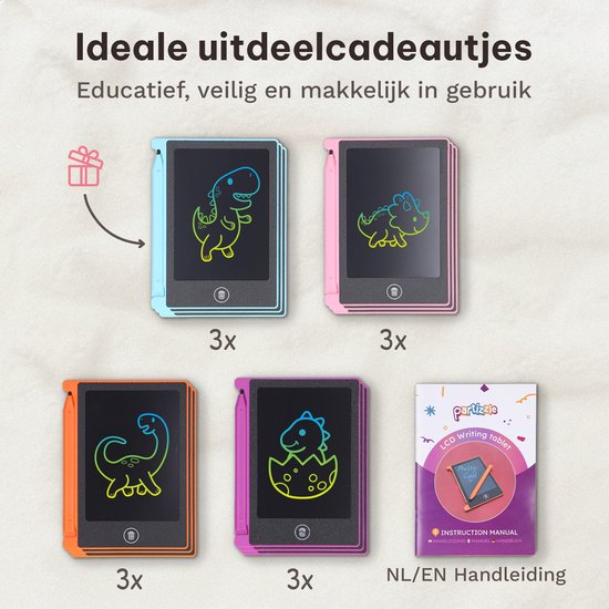 Partizzle 12x Magnetische Zeichentafel für Kinder - Mini Kreidetafel / LCD Zeichentablett mit Bildschirm - Kreatives Zeichnen - Handout Geschenke Lernspielzeug Zeichentafel - Kleine Handout Geschenke - Grabbelton Treat Geschenke - 11 cm / 4 Farben