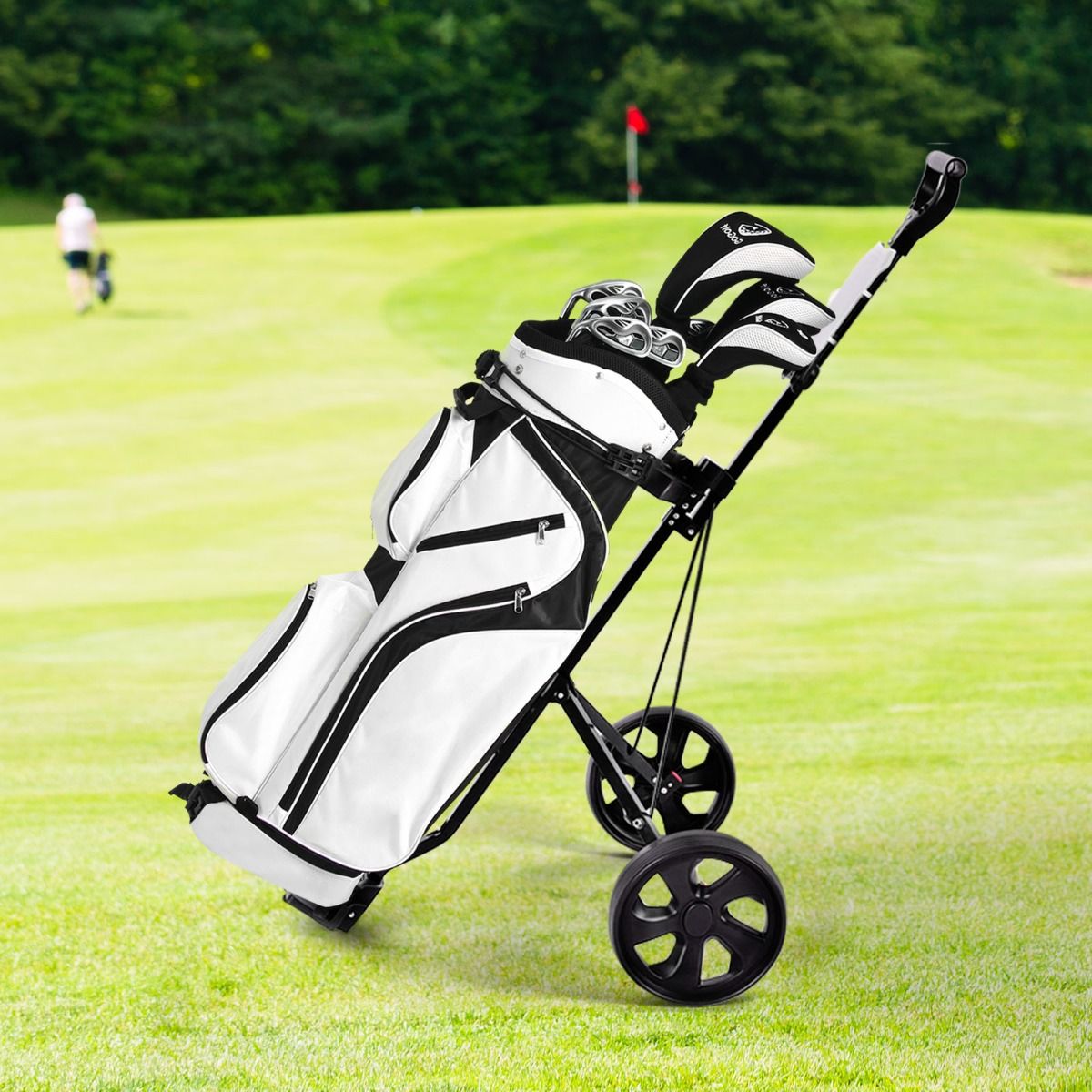 Coast Faltbarer 2-Rad-Golftrolley aus Stahl mit Scorekarten-Halter - Schwarz - 140 x 63,5 x 113 cm