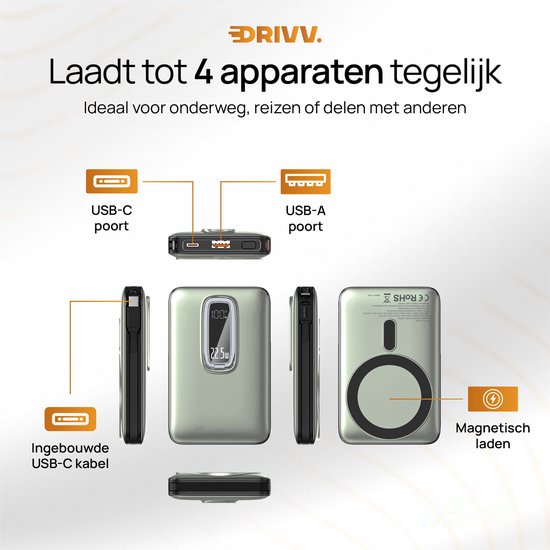 Powerbank 10.000 mAh, MagSafe-kompatibel, mit USB-C-Kabel – 3-in-1-Design – 22,5 W kabellose Powerbank – inklusive 60-W-Ladekabel – Schnellladefunktion – USB & USB-C – Schwarz –