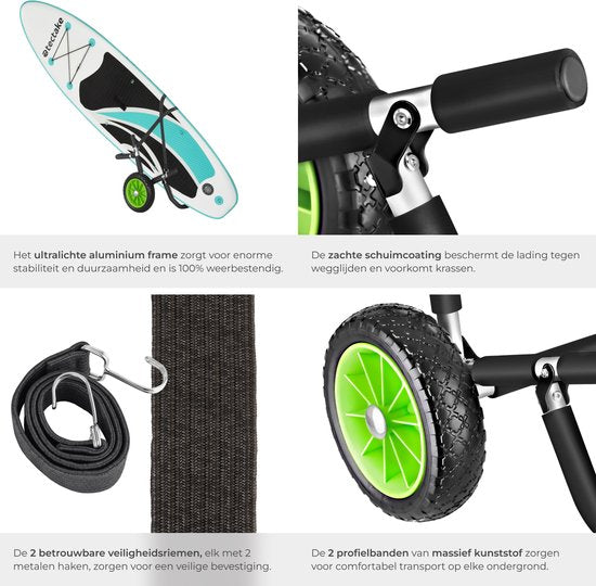 tectake® Faltbarer Transportwagen für Surfboard - Platz für 1 Board - Trolley für aufblasbares SUP Board - Trolley für aufblasbares Kanu oder Kajak - Buggy für Stand-up Paddle oder Surfboard
