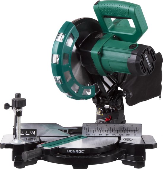VONROC Kappsäge - Gehrungssäge - 1700W - Ø216MM - 4900 /min - Mit Laser, Tischverlängerung & Tiefeneinstellung - Inklusive Sägeblatt und Werkstückspanner