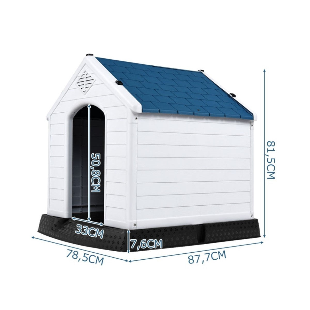 Coast Plastic Dog Hut Pet heeft hondenhuis nodig voor tuin 87,7 x 78,5 x 81,5 cm wit + blauw
