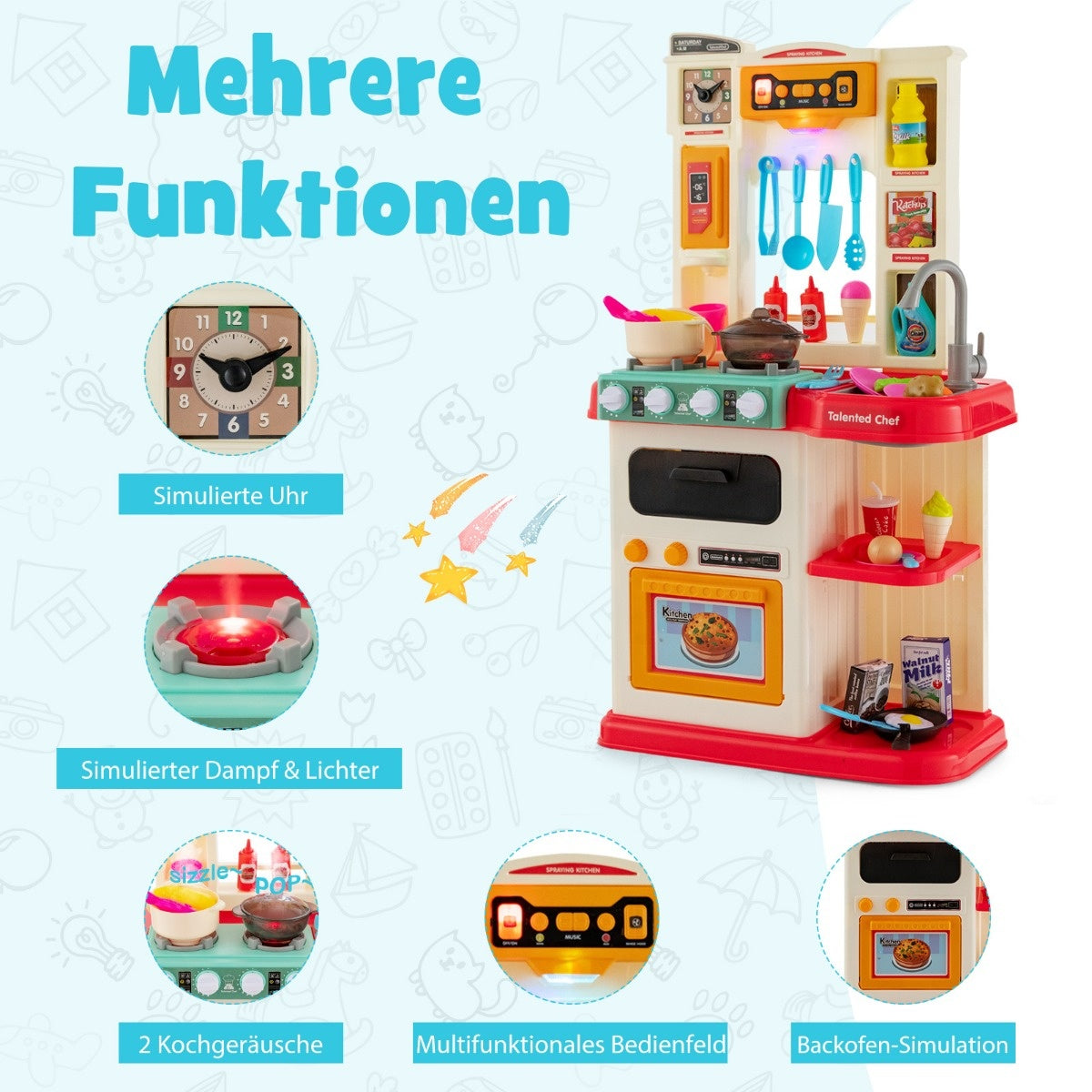 Küste 65 TLG. Leichte Kinderspielküche mit Wasserpumpproze