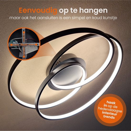 Goliving Spiral Deckenleuchte - Deckenleuchte - Wohnzimmer - Schlafzimmer - LED Ringe - 35w - Ø 63 cm - Schwarz