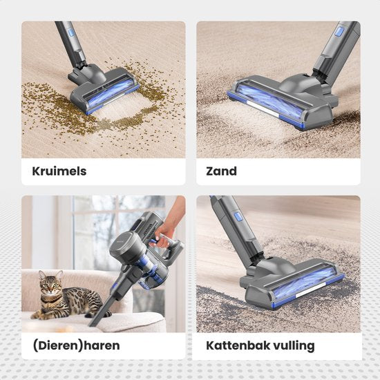 Auronic Stick Staubsauger - Kabellos - Beutellos - Akkubetrieben - Freistehend - 220 W - Grau/Blau