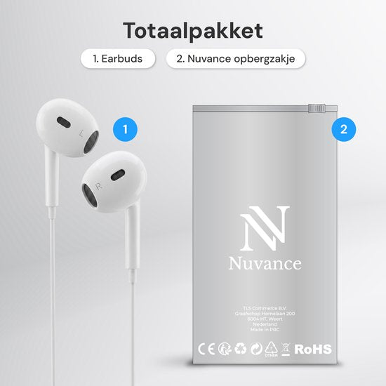 Nuvance Kopfhörer mit Kabel – Kompatibel mit Lightning – In-Ear-Kopfhörer mit Kabel – Kopfhörer mit Kabel und Mikrofon – Weiß