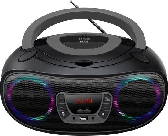 Denver Tragbares Radio CD-Player Kinder - Bluetooth - Lichteffekte - Boombox - AUX - FM - TCL212BT - Grau