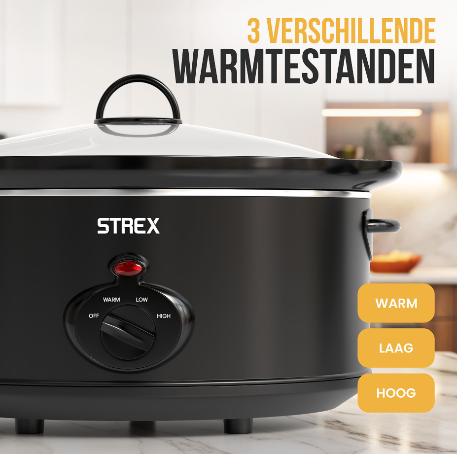 STREX SP307 Slowcooker 3,5 L - Herausnehmbare keramische Innenpfanne - 200 W - Schwarz - 26 x 22 cm