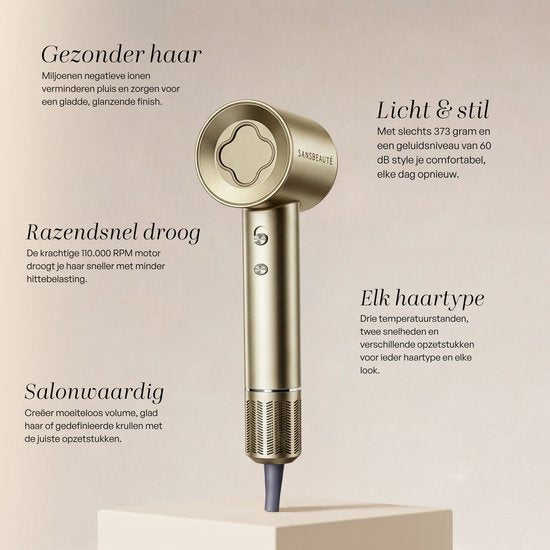Sansbeauté® Haartrockner mit Diffusor – Locken – 110.000 U/min - Ionen-Haartrockner mit Bürste – 3 Stufen – 3 Aufsätze – Reisehaartrockner – Sèche Cheveux – Locken-Haartrockner-Set – Haartrockner mit Diffusor – Hair Blow Dryer – Friseur-Haartrockner – 200