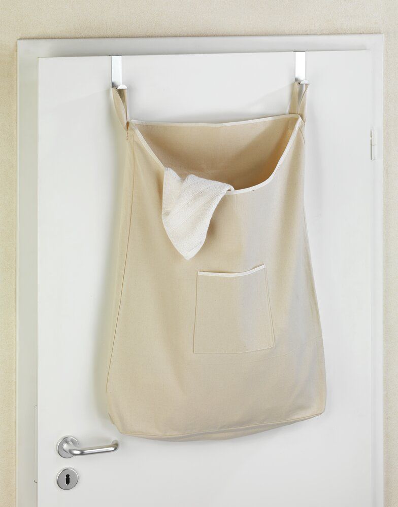 WENKO Canguro Türwaschkorb Beige – 65 l – Baumwolle – mit Edelstahlhaken