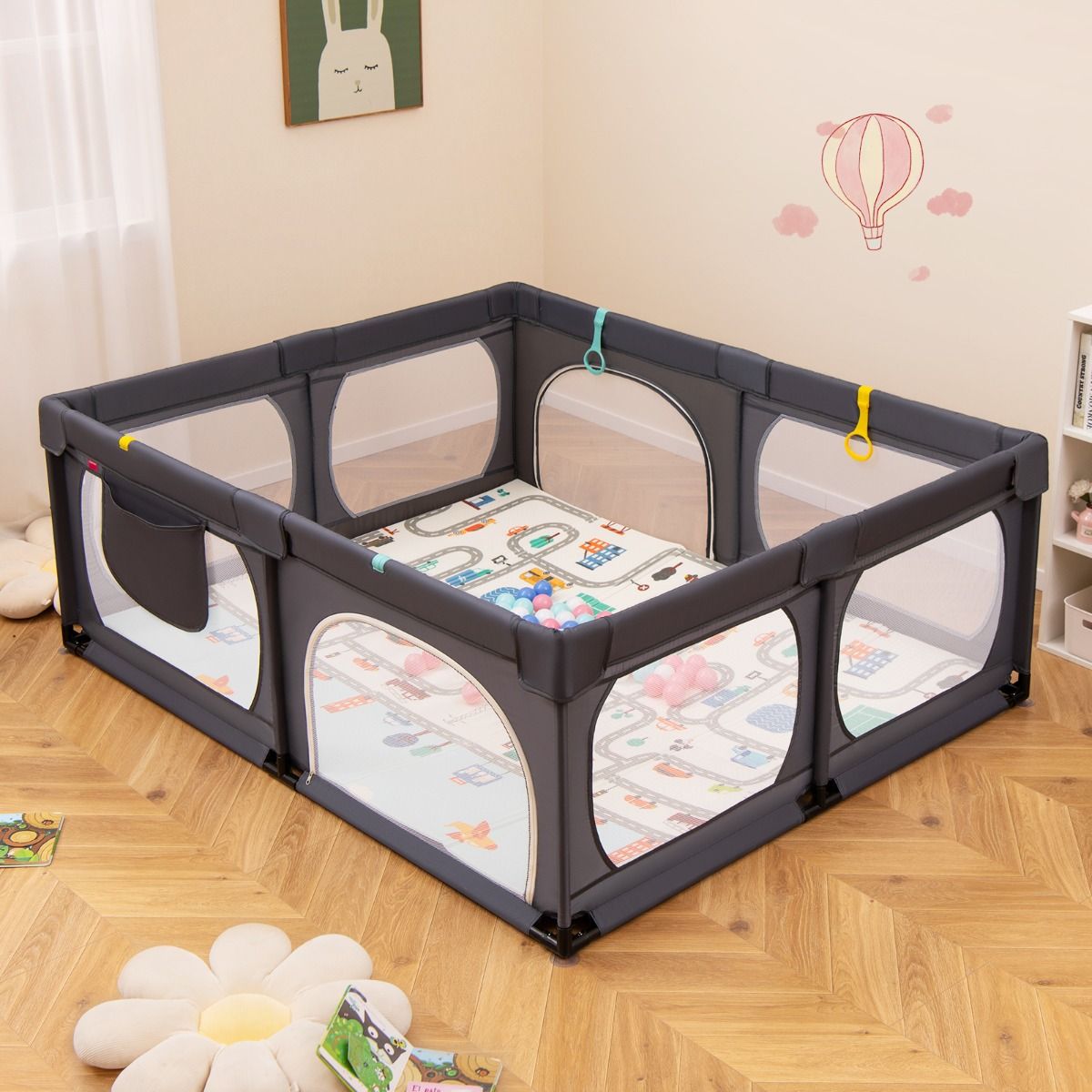 Coast Baby Box mit Matratze und 50 Spielbällen 189 x 158 x 68 cm - Dunkelgrau
