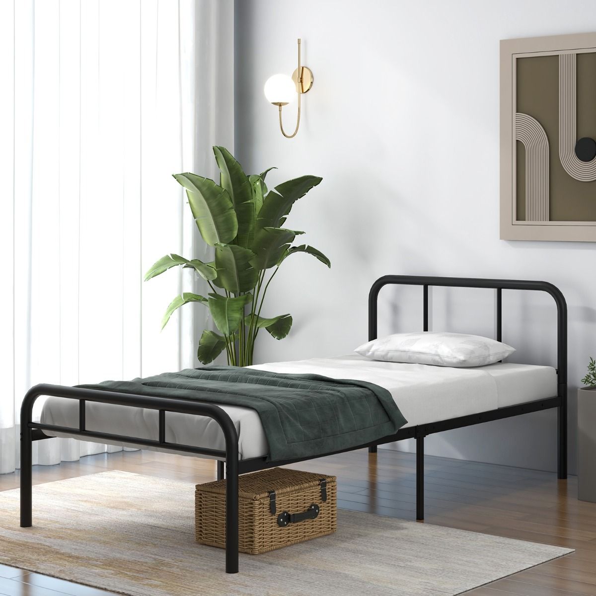 Coast Einzelbett – Bettgestell aus Metall – Kopf- und Fußteil – 90 x 200 cm – Schwarz