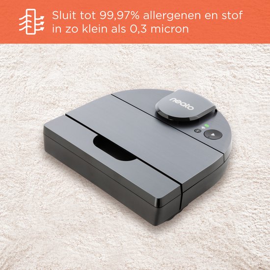 Neato® D10 Intelligenter Staubsaugerroboter - Echter HEPA-Filter und Laser Mapping Navigation - Steuerung über App - 300 Minuten Laufzeit mit automatischer Aufladung und Wiederaufnahme - Silbergrau