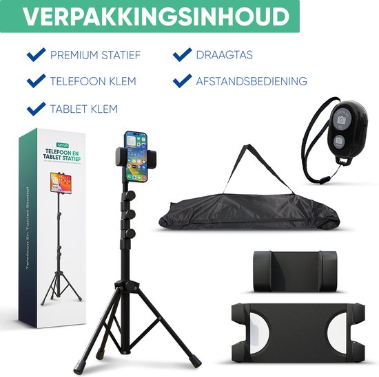 Serve Tablet Stand - Stativhalterung Stativ für Smartphone & Tablet - Inkl. Tragetasche & Bluetooth-Fernbedienung - iPad Tablet Halterung Rednerpult Aluminium - Schwarz
