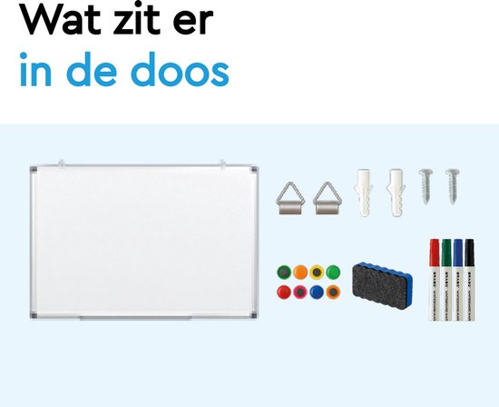 BRASQ Whiteboard 60x90 cm magnetisch - mit Zubehörset (Marker, Radiergummi, Magnete) - Tafel - Magnetische Tafel - Weiß