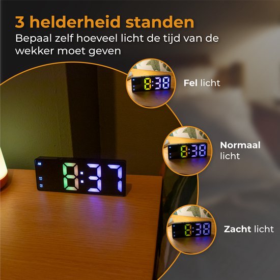 Nuvance - Digitaler Wecker - Digitaluhr - Wecker für Kinder & Erwachsene - Reisewecker - Schlafzimmer - Led-Wecker digital - Wecker - Farbe schwarz
