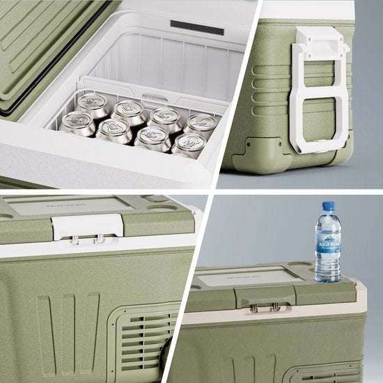 Auronic Electric Cool Box - Kompressor - 35L - 12V und 240 Volt - Camping Kühlschrank - Frigobox Auto - Mit Rädern und Griff - Grün