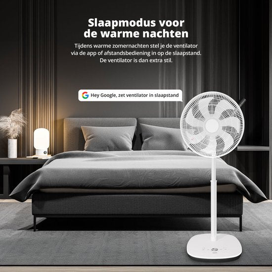 FlinQ Smart Fan - Stativ-Ventilator - Standventilator - Leiser Ventilator mit 90° Drehung - Steuerung per App oder Fernbedienung - Weiß
