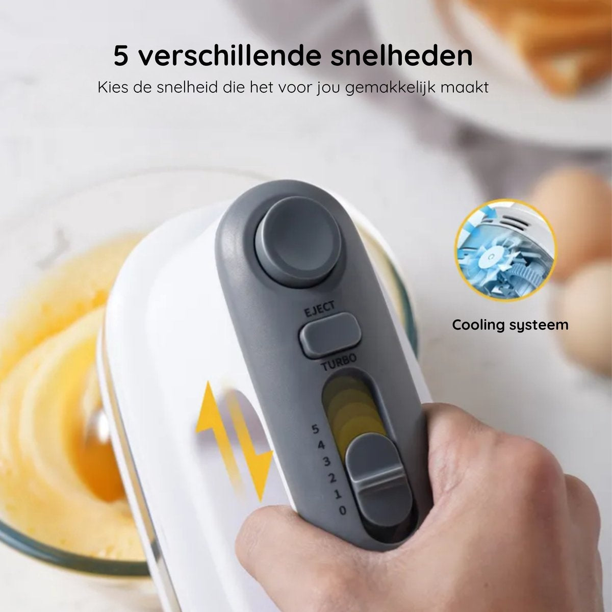 Safecourt Küchenhandmixer - Vielseitiger 5-Gang-Handmixer - Aufbewahrungshalter - Leistungsstark & kompakt
