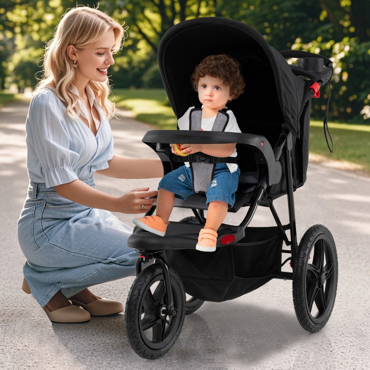Coast Jogging-Kinderwagen – Zusammenklappbarer Kinderwagen – Verstellbares Sonnendach – Neigbarer Sitz – Schwarz