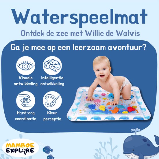 Mamboe Wasserspielmatte „Willie der Wal“ – Spielmatte für Babys zur Bauchlage – BPA-frei