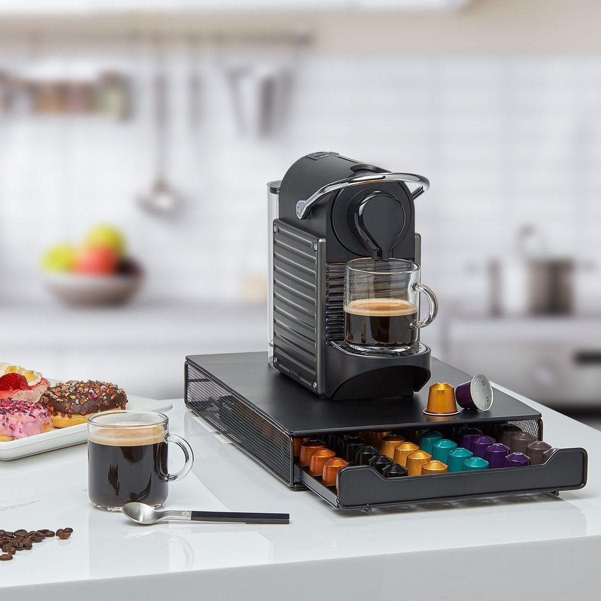 KitchenBrothers Kapselhalter - mit Schublade - Nespresso - 60 Tassen - Schwarz