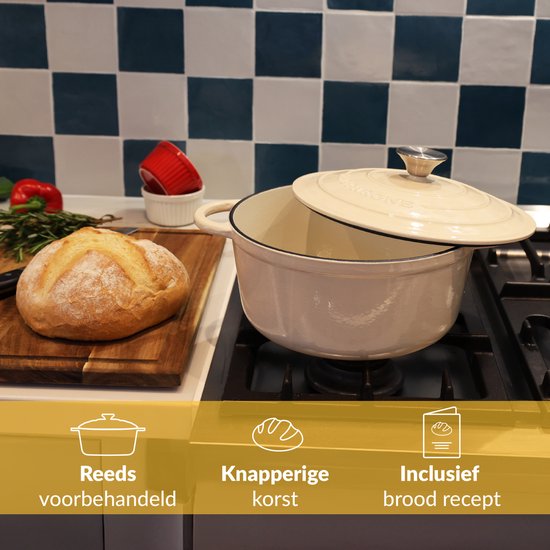 Chefarone-Gusseisenpfanne 4,7 l – PFAS-frei – Bratpfanne inklusive Deckel – Kochgeschirr für alle Wärmequellen – Kochtopf Ø 26 cm – cremeweiß emailliert – Geschenk für Frauen