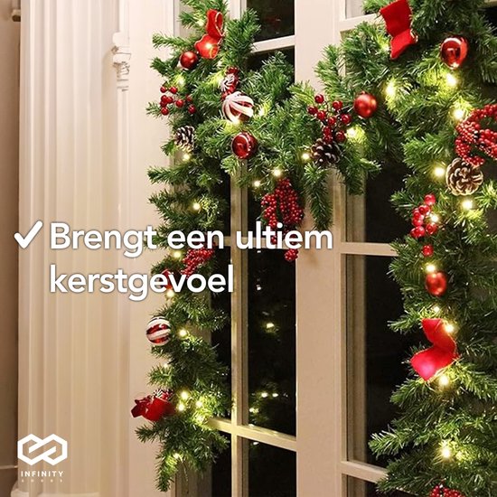 Infinity Goods - Girlande mit Lichtern - Timer - Weihnachtsdekoration - 270CM - 35 LED - Grün
