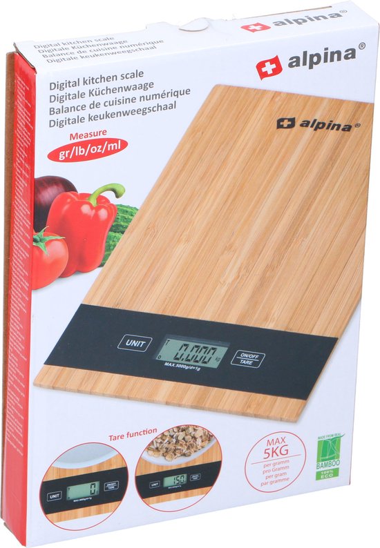 Alpina - Digitale Küchenwaage - bis zu 5 kg - Bambus