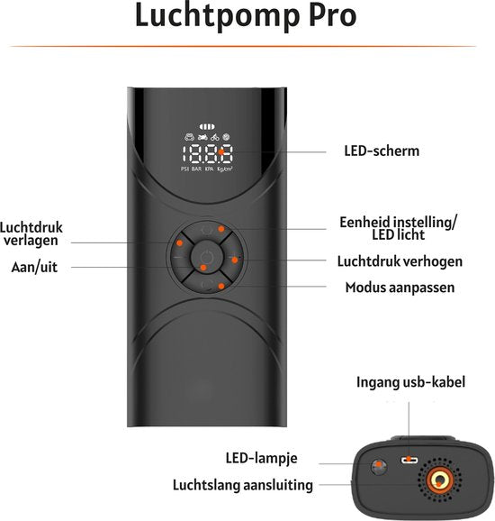 Tragbarer Luftkompressor - elektrische Fahrradpumpe - Reifenpumpe für Auto, Motorrad, Fahrrad, Ball, Luftbett - Leistungsstark: 6.000 mAh