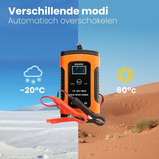 Auronic Batterieladegerät - Erhaltungsladegerät - für Autos und Motorräder - 12V - bis zu 100Ah - Orange