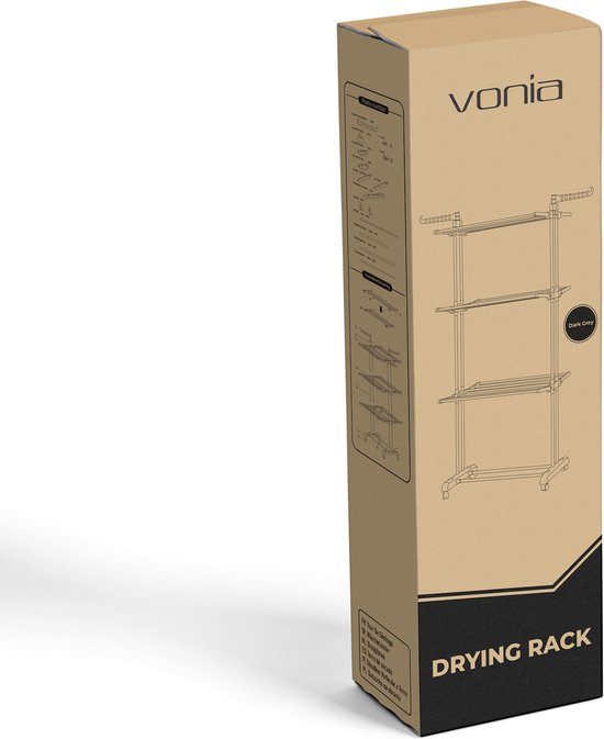 Vonia Trockenturm - Wäscheständer - Wäscheständer - 3 Lagen - faltbar - 72x50x172 cm - Dunkelgrau