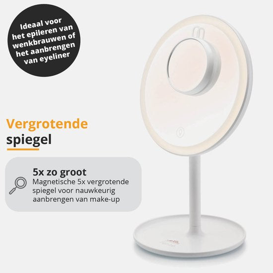 ETA Fenité Make-up-Spiegel mit Beleuchtung - Vergrößert 5-fach magnetisch - Neigbar und aufladbar über USB-C - Lichtfarbe einstellbar - Ø20 cm - Weiß