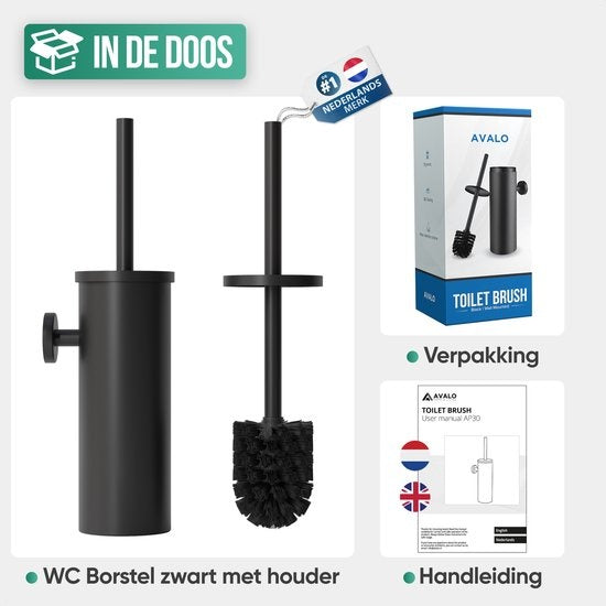 Avalo Toilettenbürste mit Halter - hängend - Edelstahl schwarz - Toilettenbürste mit Halter